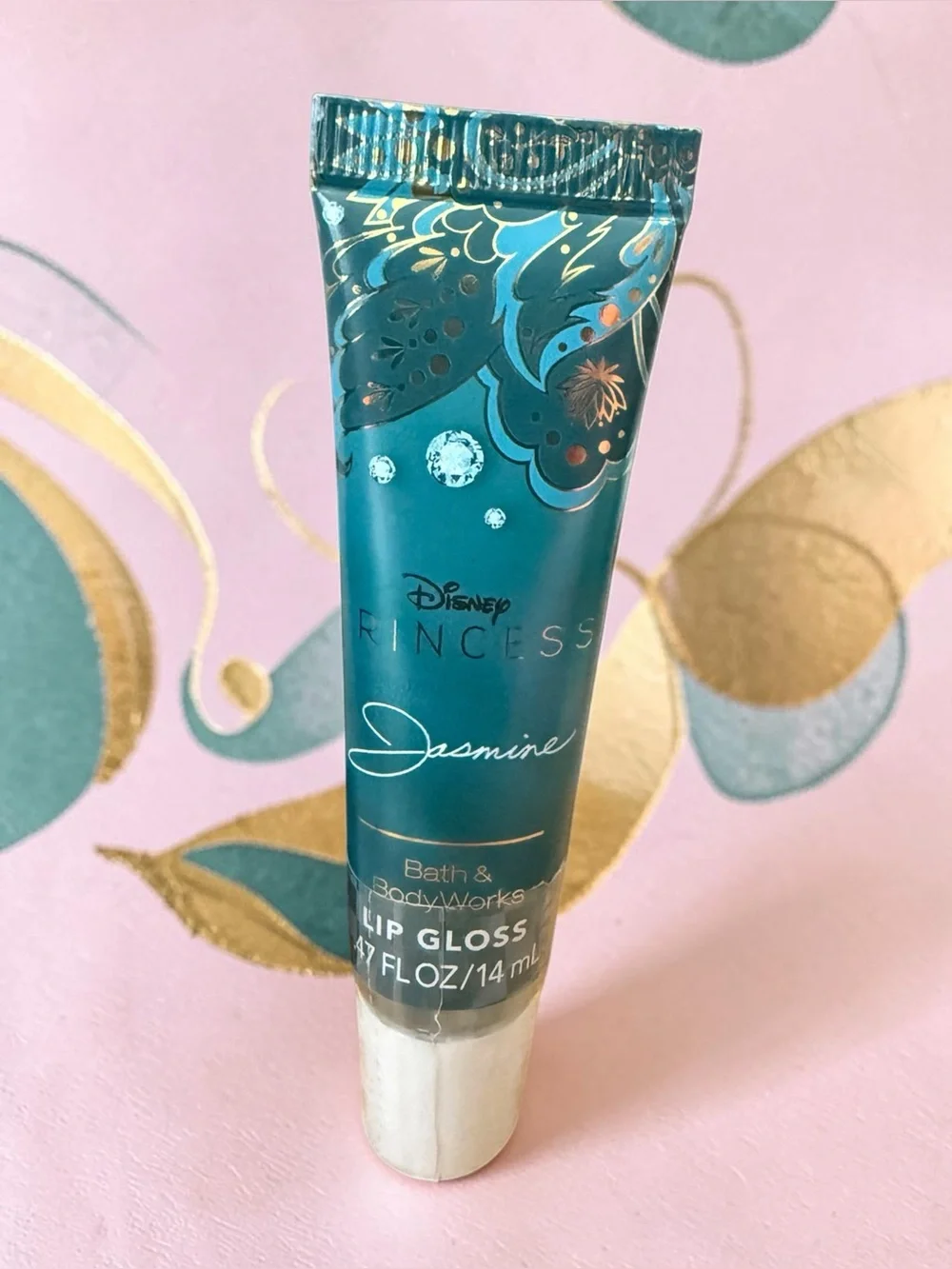 Bath & Body Works Jasmine Body Wash & Lip Gloss Teal & Gold accents 4 piece set
